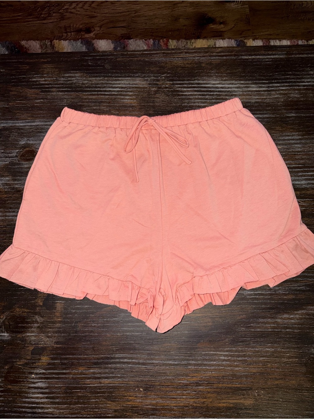 Main Strip Light Coral Ruffle-Hem Athletic Lounge Shorts NWOT